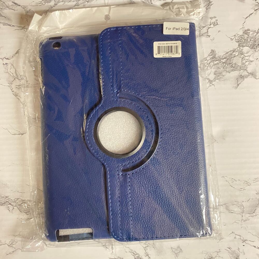 New Ipad 2 3 4 360 Navy Blue Faux Leather Tablet Case